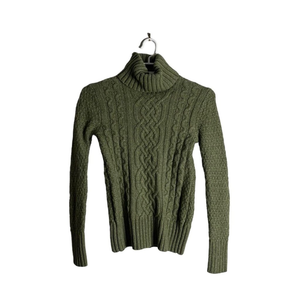 Eddie Bauer Women’s Green Lamb’s Wool Knit Turtleneck Sweater